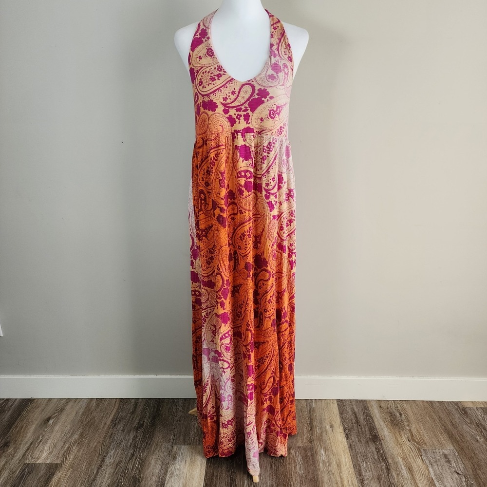 Tommy Bahama Casa Sunrise Maxi Dress Orange Paisley Women L Vacation Paradise